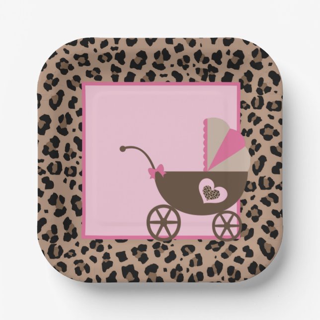 Leopard and Pink Baby Shower Paper Plate (Front)