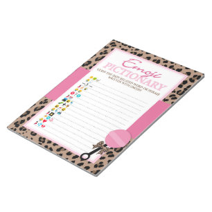 Leopard and Pink Emoji Pictionary Baby Shower Game Notepad