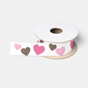 Leopard and Pink Hearts Satin Ribbon