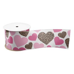 Leopard and Pink Hearts Satin Ribbon