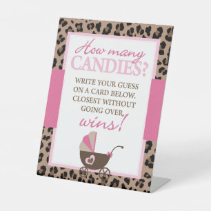  Leopard and Pink How Many Candies Game  Pedestal Sign