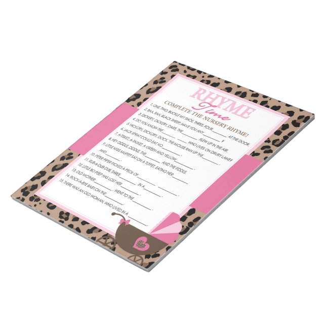 Leopard and Pink Nursery Rhyme Shower Pack Game Notepad (Angled)