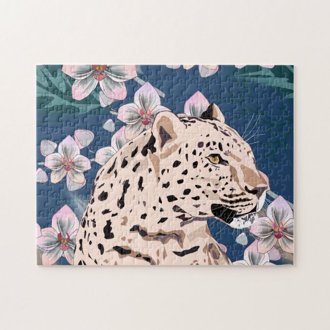 Leopard and pink Orchid. Jigsaw Puzzle (Horizontal)