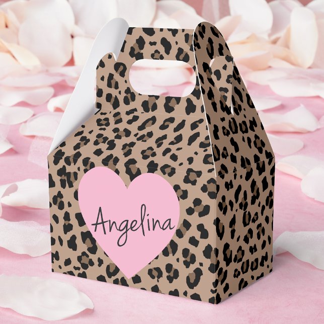 Leopard and Pink Party Favour Box (Leopard and Pink Party Favor Boxes. Hand write your guests name in the heart or leave it blank!)
