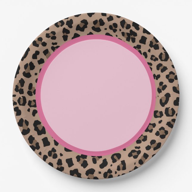 Leopard and Pink Party Paper Plate (Front)
