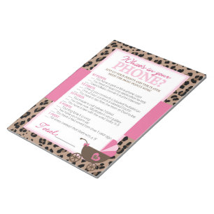 Leopard and Pink What's In Your Phone Shower Game Notepad