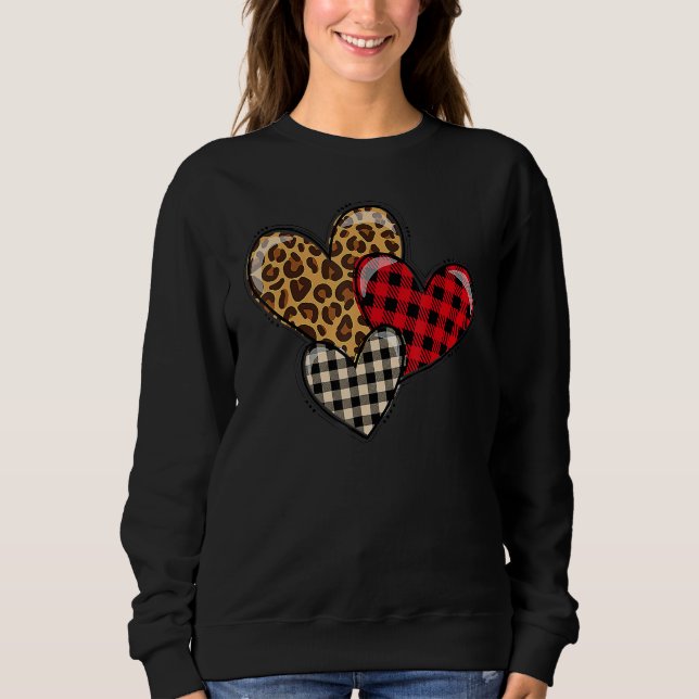 Leopard and Plaid Print Heart Valentine Love Like  Sweatshirt (Front)