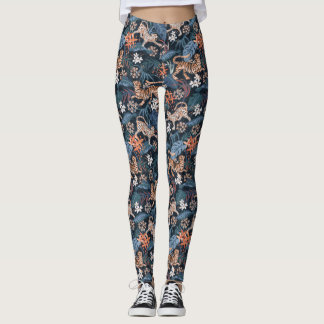 Leopard and Tiger Jungle Animal Leggings Blue