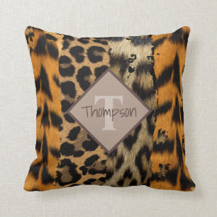 Leopard and Tiger Print Name Throw Pillow