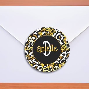 Leopard and Zebra Fur Print Personalised Classic Round Sticker