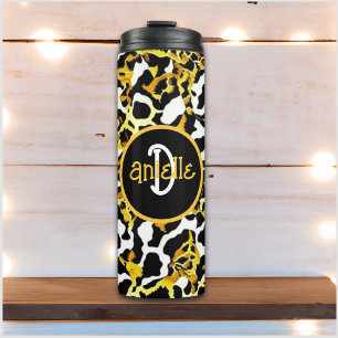Leopard and Zebra Fur Print Personalised Thermal Tumbler
