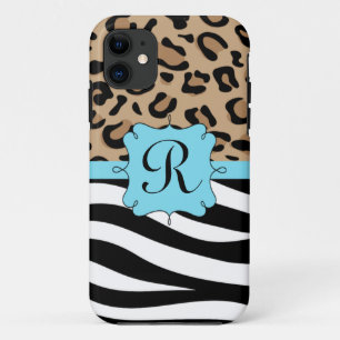 Leopard and Zebra Print Personalised Monogram iPhone 11 Case