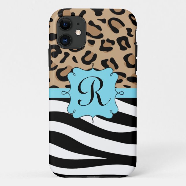 Leopard and Zebra Print Personalised Monogram Case-Mate iPhone Case (Back)