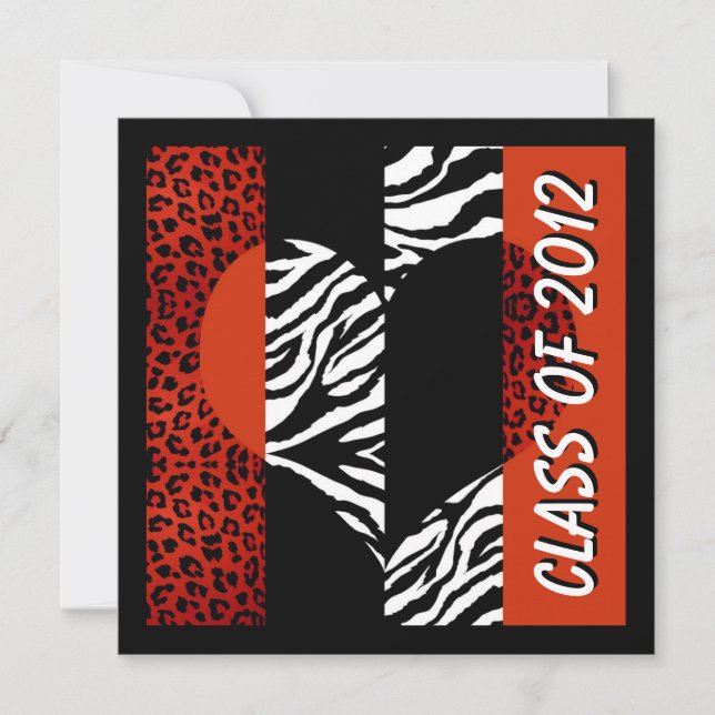 Leopard and Zebra Print Red Graduation Party Invitation (Front)