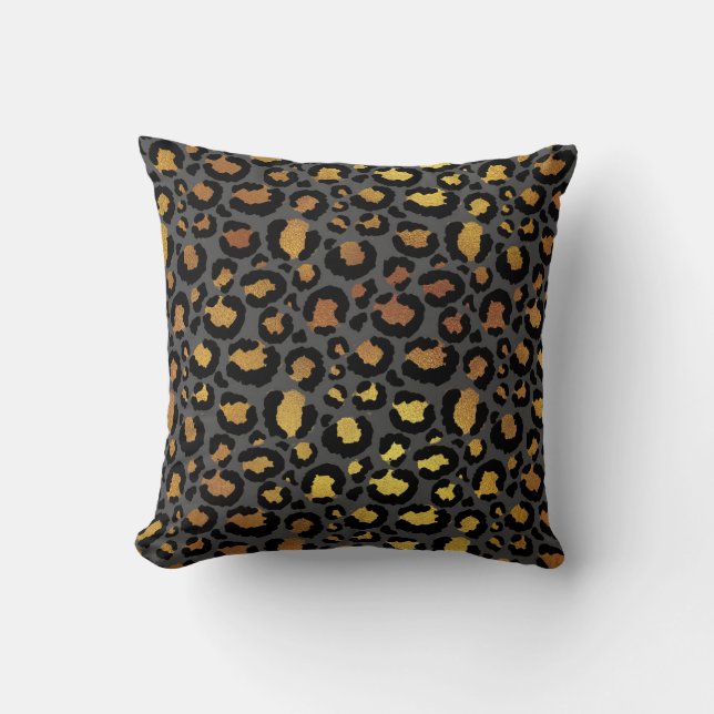 Leopard Animal Black Honey Gold Graphite African Cushion (Front)