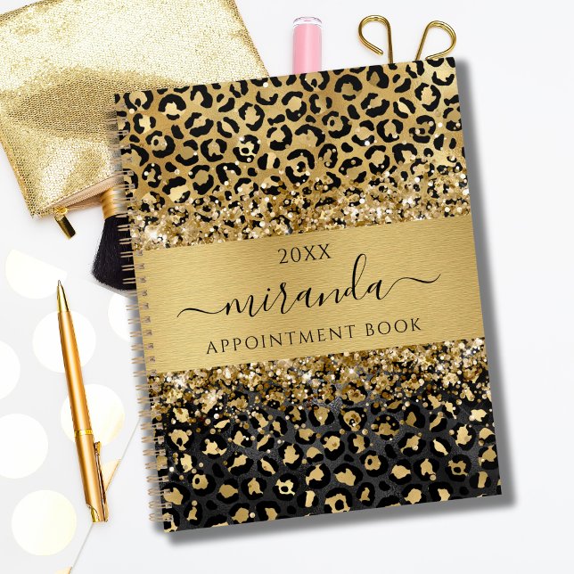 Leopard Animal Cheetah Black Gold Beauty Salon  Planner (Leopard Appointment Planner)