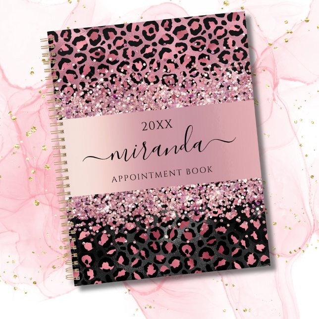 Leopard Animal Cheetah Black Pink Beauty Salon  Planner (Pink & Black leopard print planner)