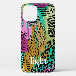 Leopard Animal Colourful Print Personalised Name iPhone 12 Case