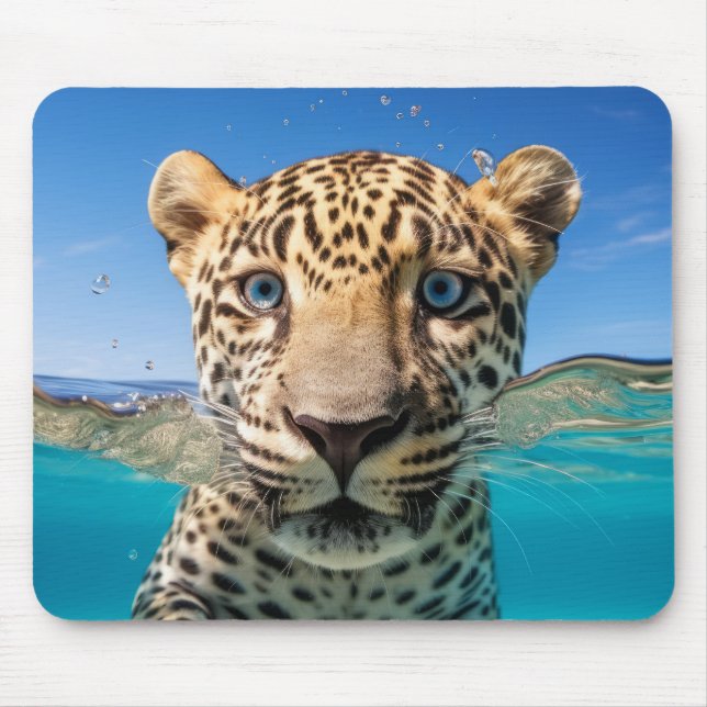 Leopard Animal Fun Nature Playing Water  Mouse Pad (Front)