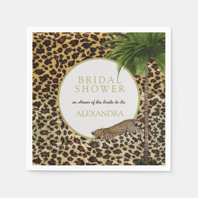 Leopard Animal Pattern Elegant Palm Bridal Shower Napkin (Front)