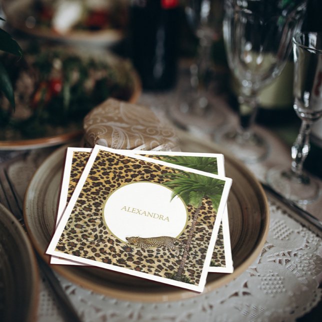 Leopard Animal Pattern Elegant Palm Party Napkin (Creator Uploaded)