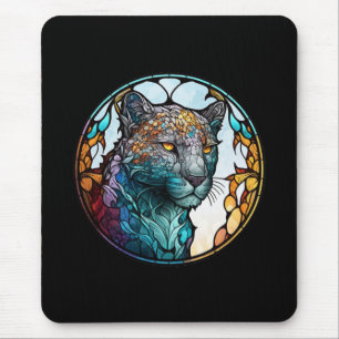 Leopard Animal Portrait Stained Glass Wildlife Art Mouse Pad