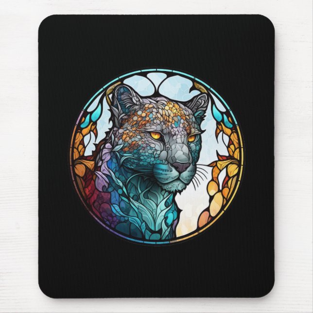 Leopard Animal Portrait Stained Glass Wildlife Art Mouse Pad (Front)
