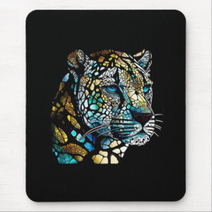 Leopard Animal Portrait Stained Glass Wildlife Art Mouse Pad