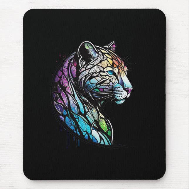 Leopard Animal Portrait Stained Glass Wildlife Art Mouse Pad (Front)