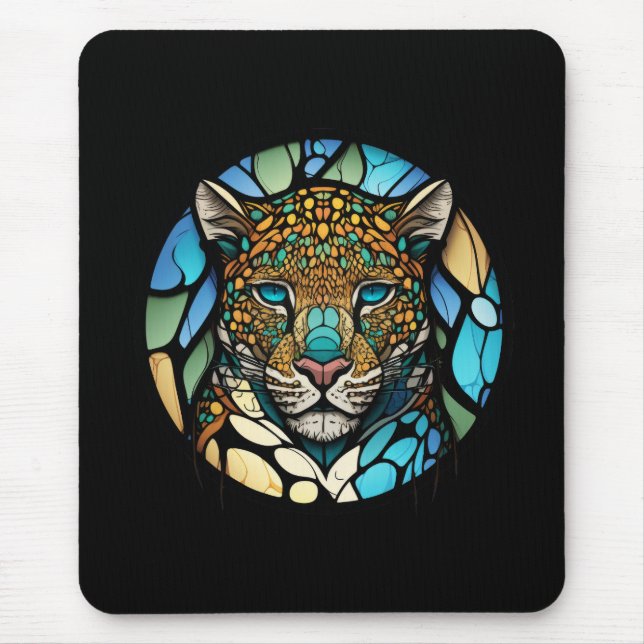 Leopard Animal Portrait Stained Glass Wildlife Art Mouse Pad (Front)
