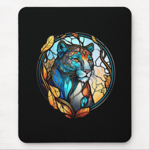 Leopard Animal Portrait Stained Glass Wildlife Art Mouse Pad
