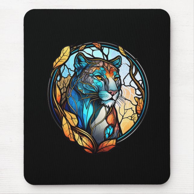 Leopard Animal Portrait Stained Glass Wildlife Art Mouse Pad (Front)