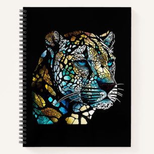 Leopard Animal Portrait Stained Glass Wildlife Art Notebook