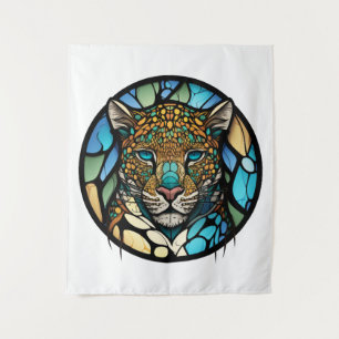 Leopard Animal Portrait Stained Glass Wildlife Art Tapestry