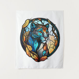Leopard Animal Portrait Stained Glass Wildlife Art Tapestry