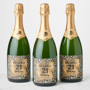 Leopard Animal Print 21st Birthday Personalised Sparkling Wine Label