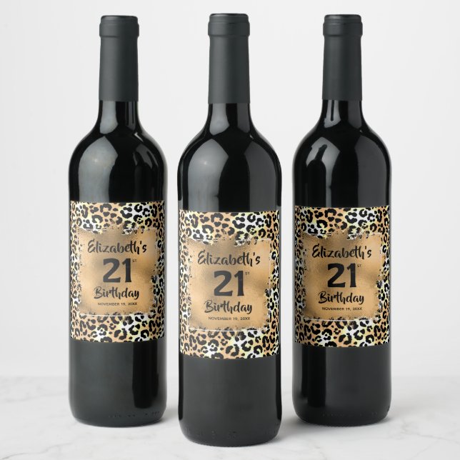 Leopard Animal Print 21st Birthday Personalised Wine Label (Bottles)