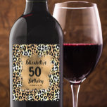 Leopard Animal Print 50th Birthday Personalised Wine Label<br><div class="desc">Make your own personalised wine bottle labels featuring your text on a gold faux foil square over a stylish leopard print pattern. All text and fonts can be changed to any event. LOTS OF STYLES to choose from in our store.</div>