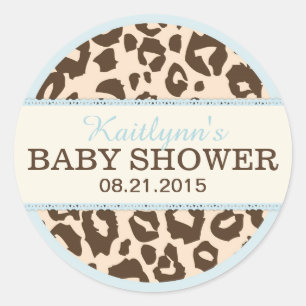 Leopard Animal Print and Blue Baby Shower Label