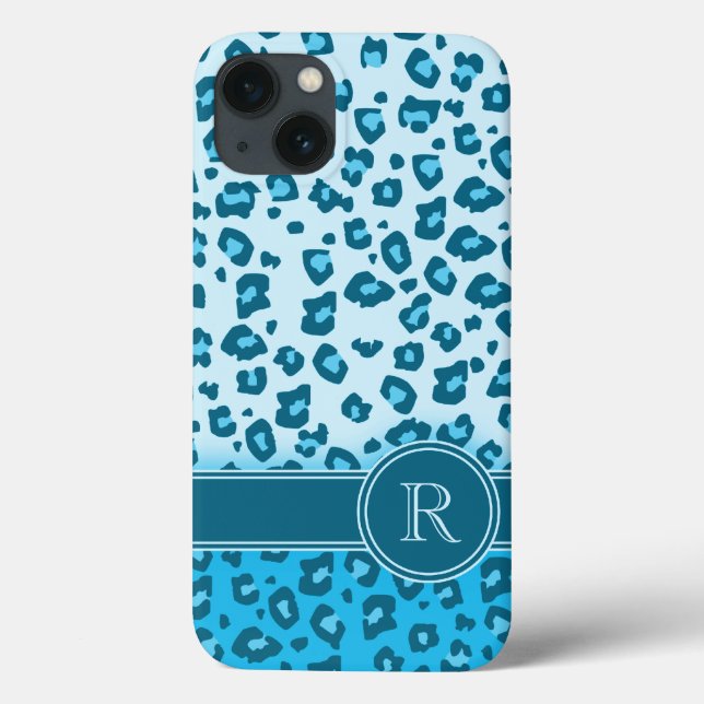 Leopard animal print aqua monogram ipad case (Back)