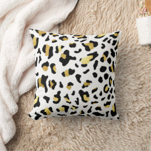 Leopard Animal Print Black And Gold Throw Pillow.  Cushion