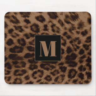 Leopard Animal Print Brown Black Chic Monogram Mouse Pad