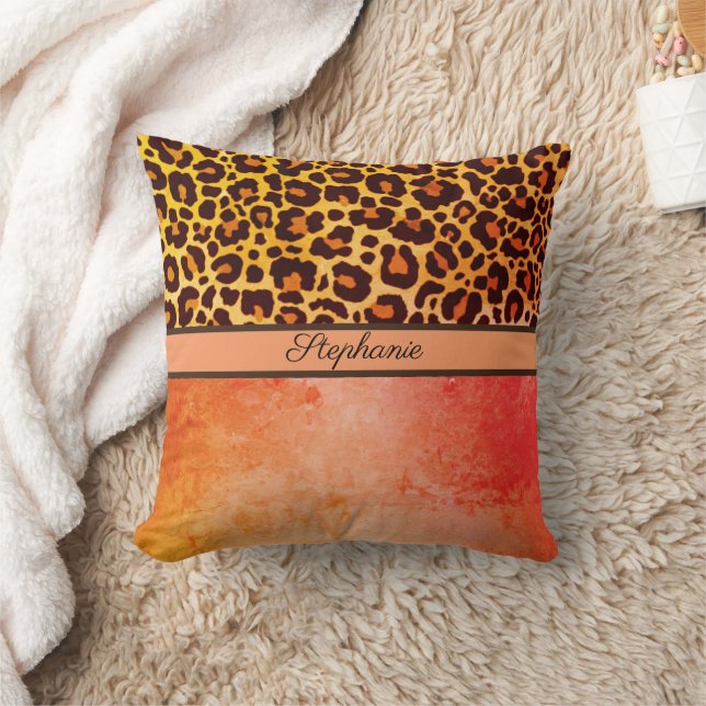 Leopard Animal Print Cheetah orange Safari  Cushion (Blanket)