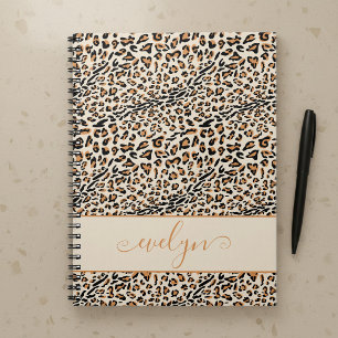Leopard Animal Print Cream Black Tan Personalised Notebook