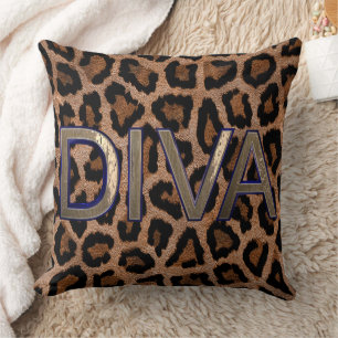 Leopard Animal Print Diva quote Throw Pillow