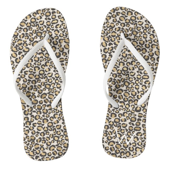 Leopard Animal Print INITIAL White Beach Fun Thongs (Footbed)