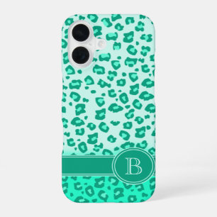 Leopard animal print mint monogram iPhone 16 case