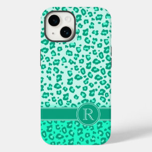 Leopard animal print mint monogram iphone case