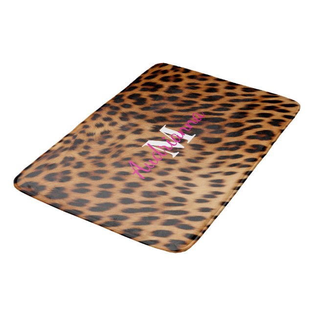Leopard Animal Print Monogram Bath Mat (Angled)