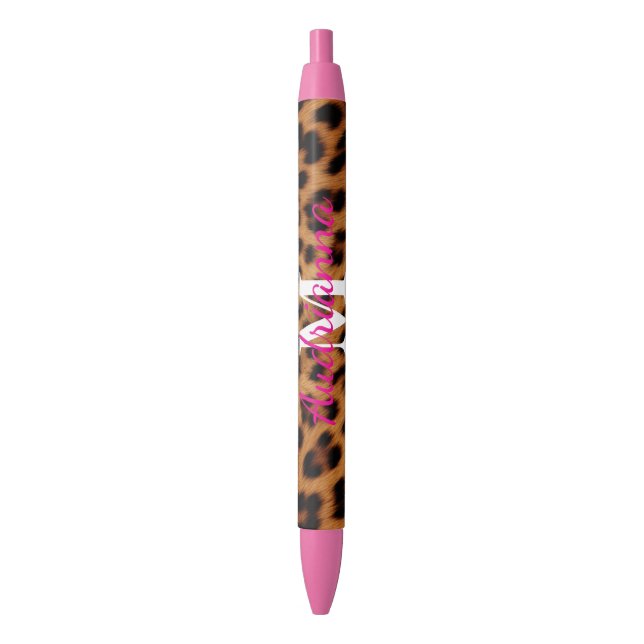 Leopard Animal Print Monogram Black Ink Pen (Front Vertical)